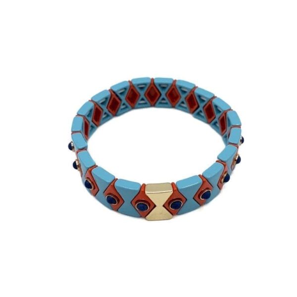 Armband Blauw Oranje ruit met Goud