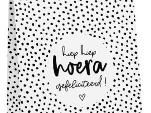 Cadeauzakje wit met tekst 'Hiep hiep hoera gefeliciteerd!'