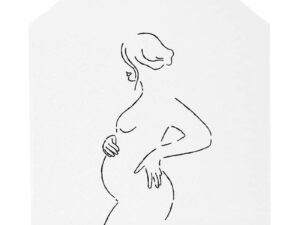 Huisje wit met lijntekening vrouw in verwachting
