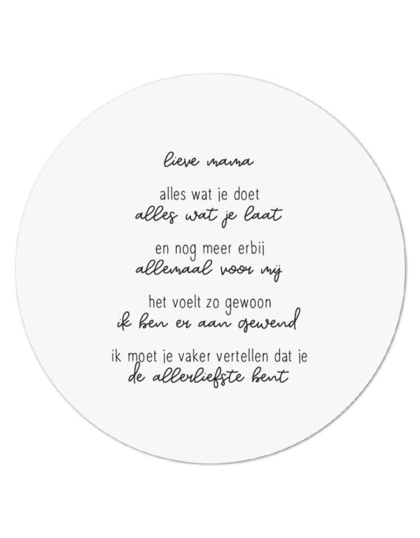 Muurcirkel wit met gedicht 'Lieve mama..'