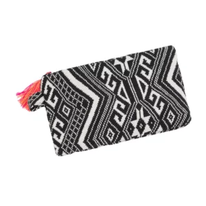 Zwart/witte jacquard clutch