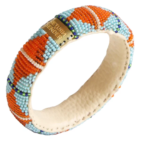 eze handgemaakte blauwe met oranje kralen armband