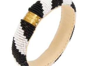 Zwart witte armband met diagonale streep - Beaded bracelet slim