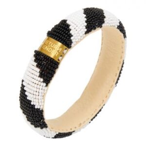 Zwart witte armband met diagonale streep - Beaded bracelet slim
