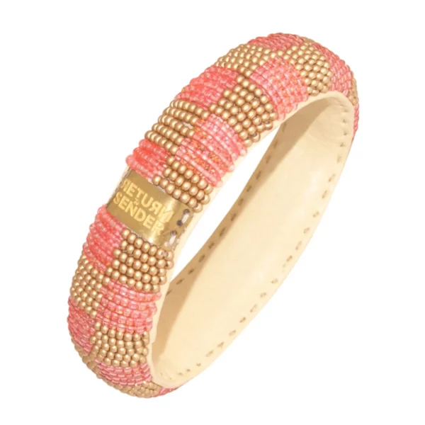 roze met gouden armband- Beaded bracelet slim