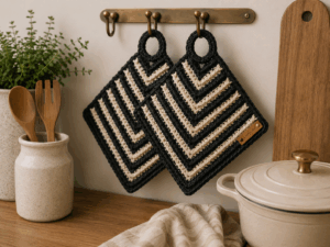 Retro pannenlappen Soft Black & Latte