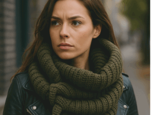 Chunky shawl Cozy Style – Mosgroen (handgemaakt)