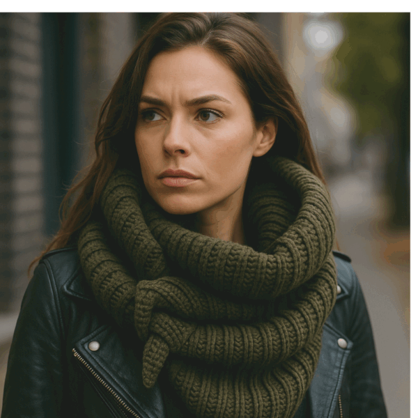 Chunky shawl Cozy Style – Mosgroen (handgemaakt)