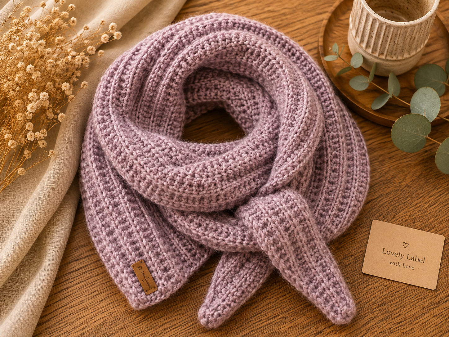 Handgemaakte chunky shawl in zacht lila
