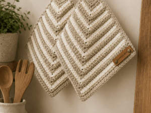 Retro Pannenlappen Warm Ivory & Latte