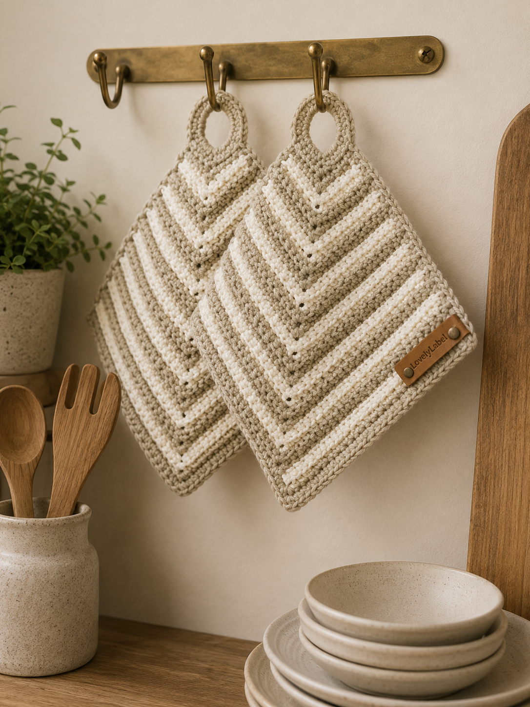 Retro Pannenlappen Warm Ivory & Latte