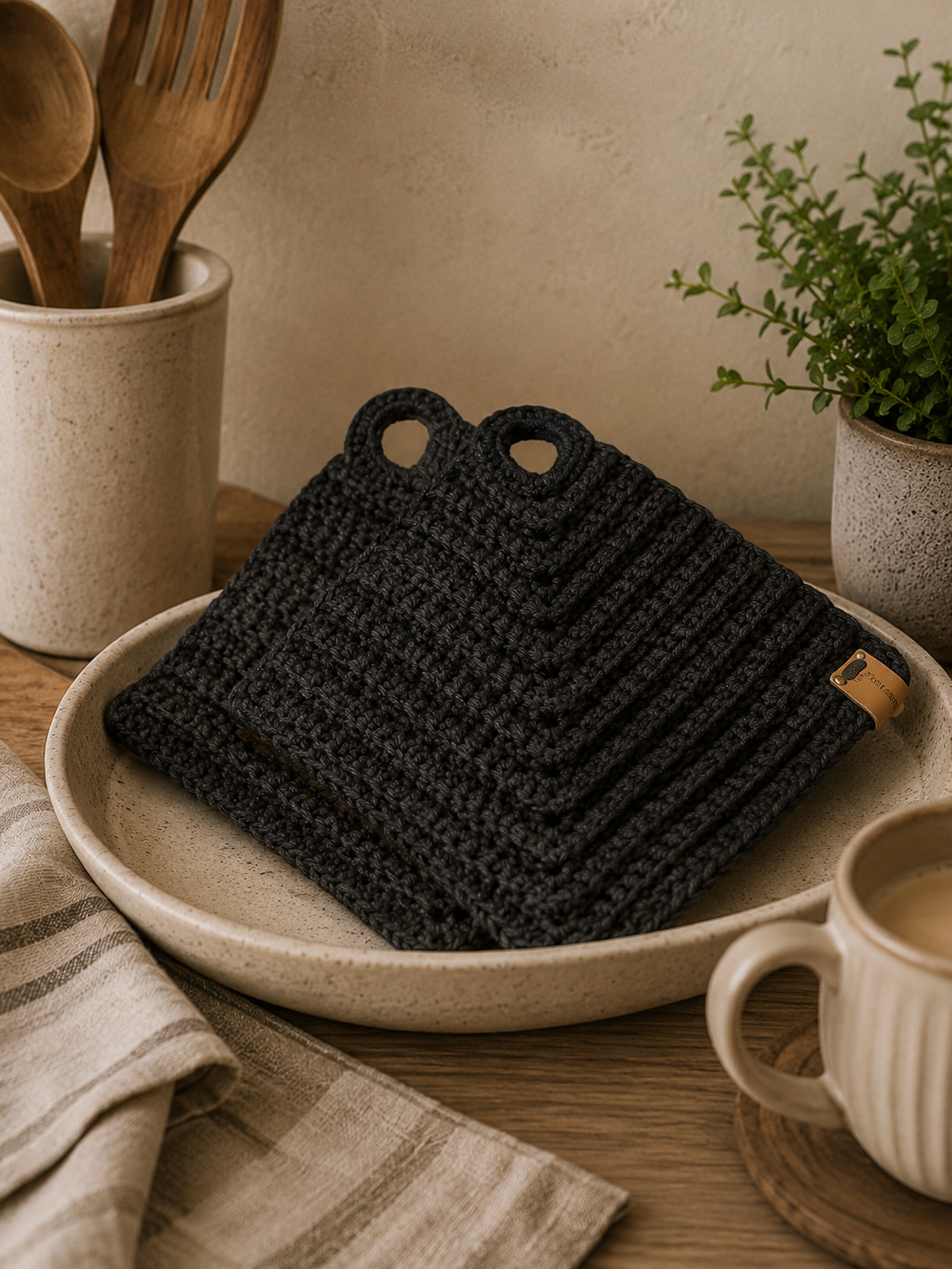 Retro pannenlappen in Soft Black