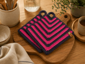 Retro pannenlappen – Grijs & Fuchsia