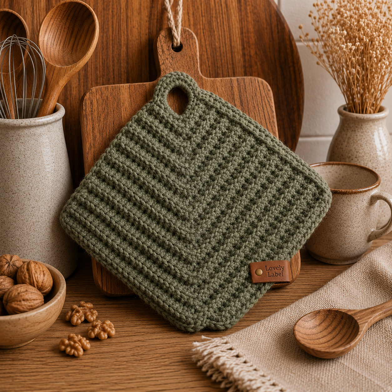 Retro pannenlappen – Olijf