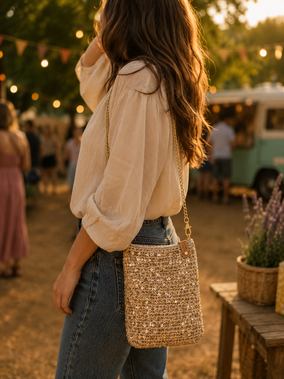 Glitter schoudertasje champagne - The Shine Mini