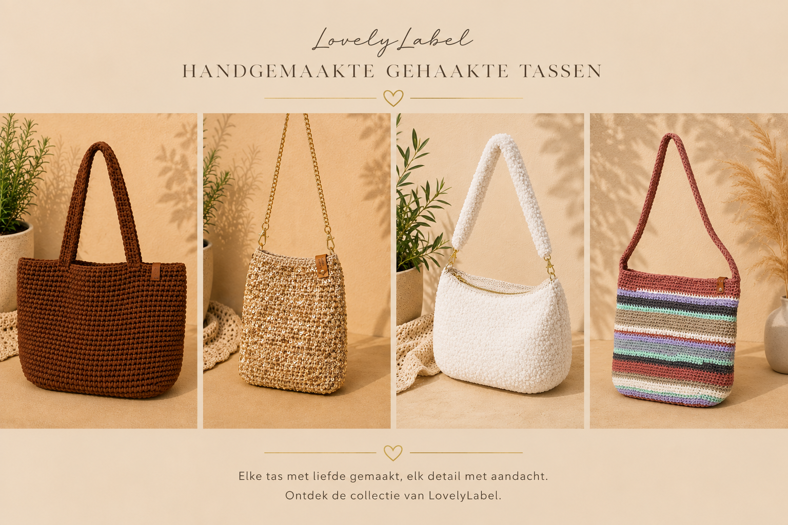 Handgemaakte gehaakte tassen van LovelyLabel, unieke shoppers, schoudertassen en telefoontasjes