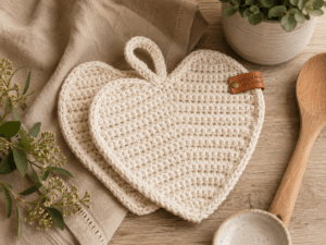 Lovely Heart Pannenlap -Warm Ivory