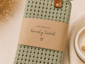 Gehaakt Washandje Handgemaakt gehaakt olijfgroen washandje met Lovely Label wikkel.