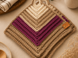 Retro Pannenlappen Berry Latte – handgemaakt