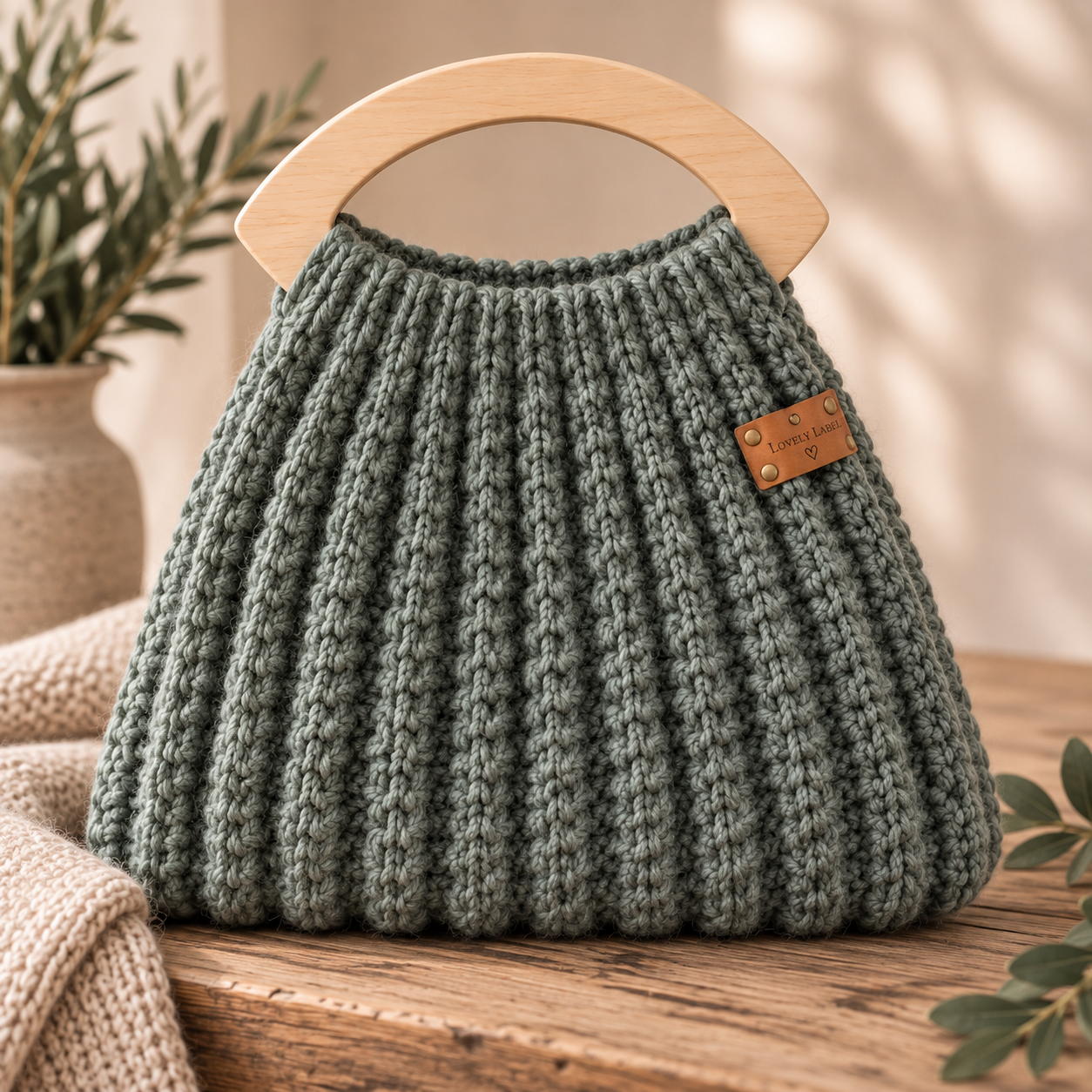 HugMe Bag Army handgemaakte tas met houten handvat van Lovely Label