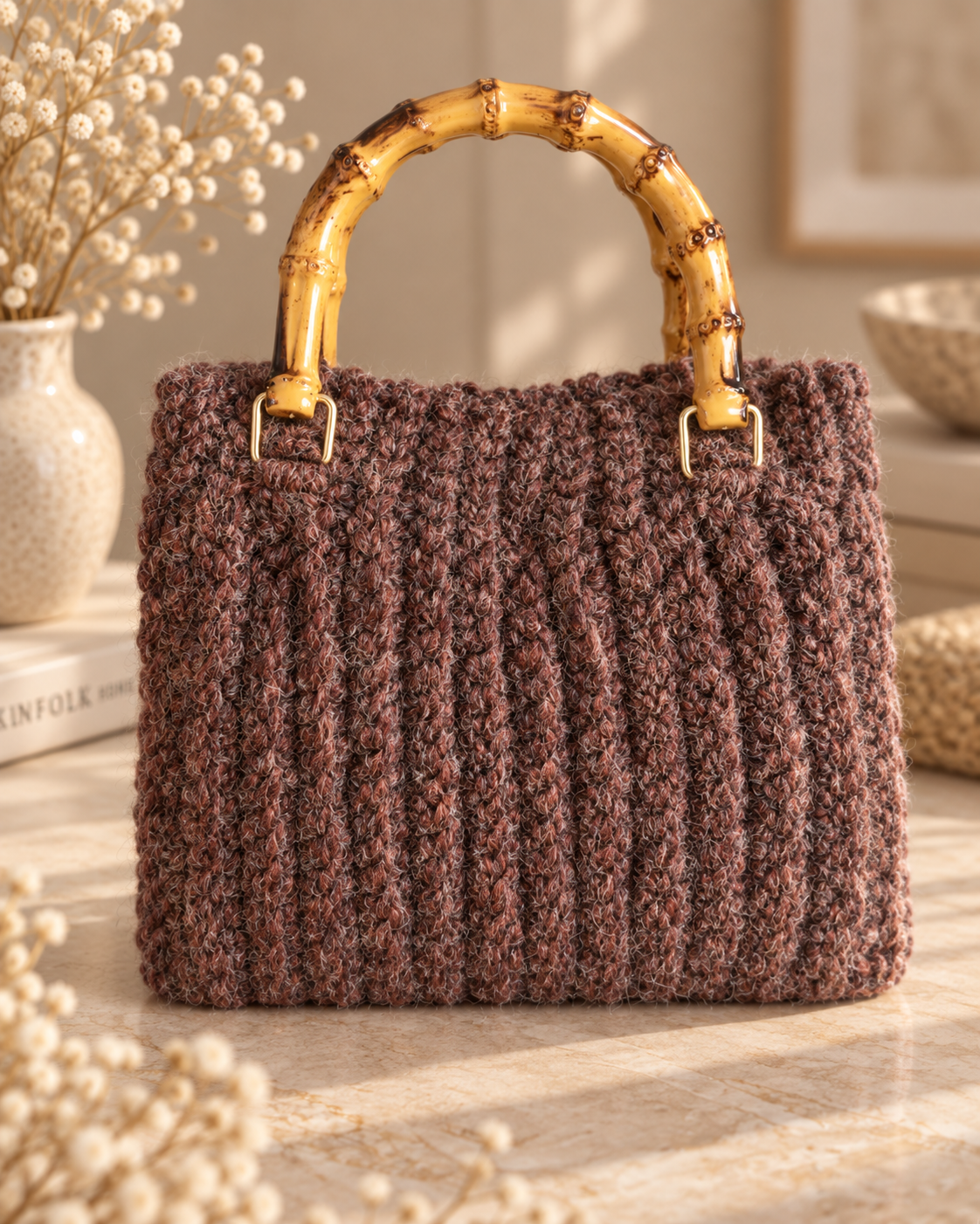 Hugme Bag Burgundy handgemaakte tas met bamboe hengsel