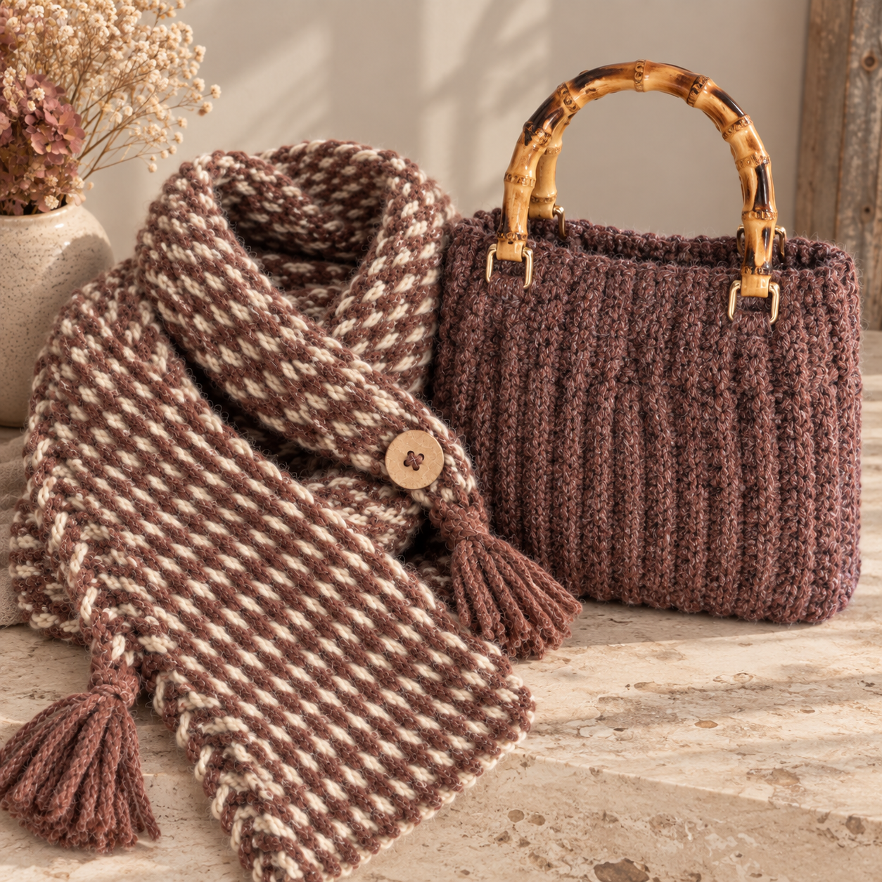 Huggme Bag Burgundy gecombineerd met Hugme Shawl