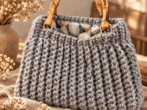 Hugme Bag Grey handgemaakte grijze tas met bamboe hengsels