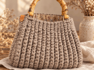 Hugme Bag Taupe handgemaakte taupe tas met bamboe hengsels