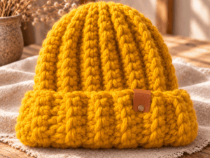 Hugme Muts Mustard handgemaakte gebreide muts