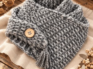 Hugme Shawl Grey handgemaakte grijze shawl met knoop en kwast