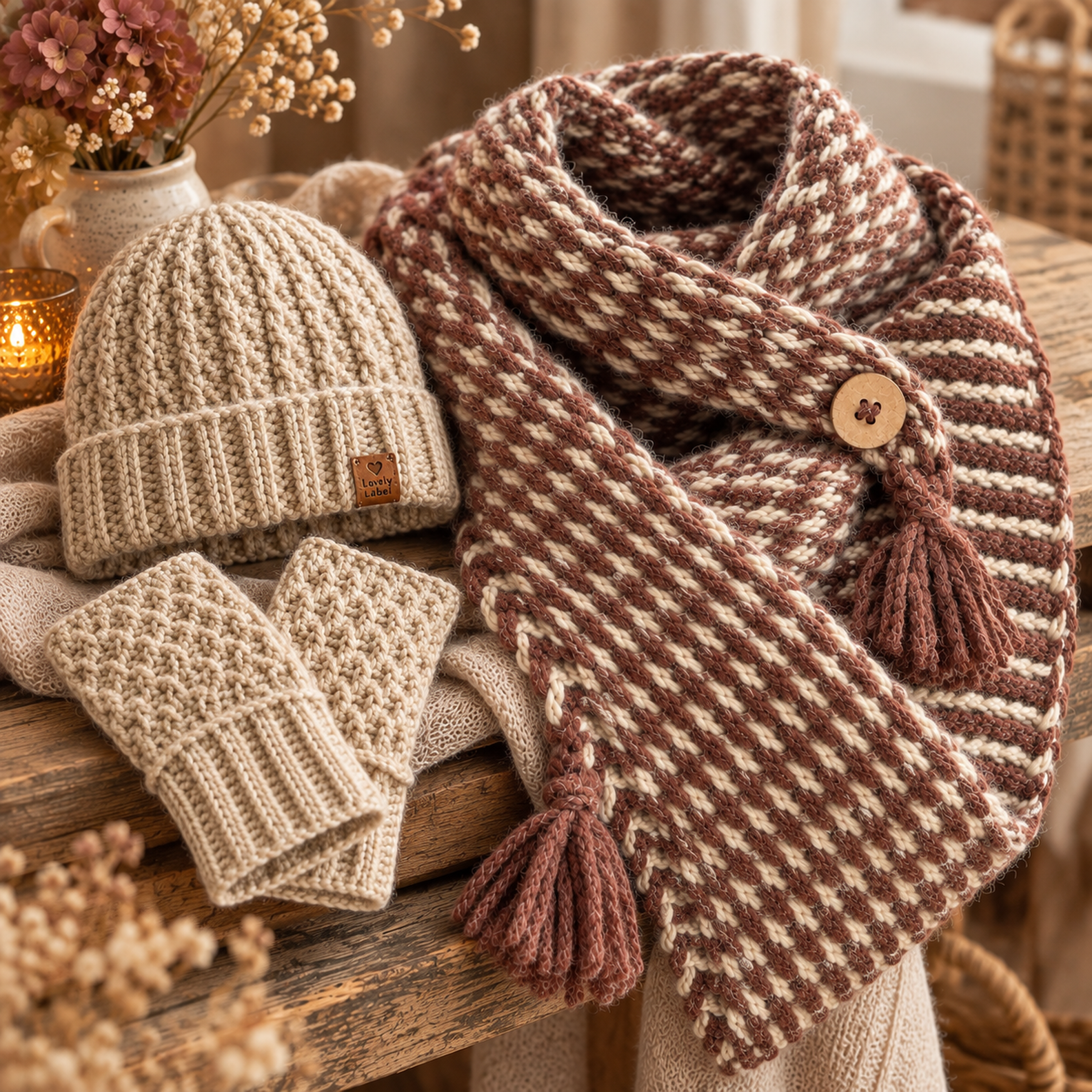 Handgemaakte shawl en muts van Lovely Label